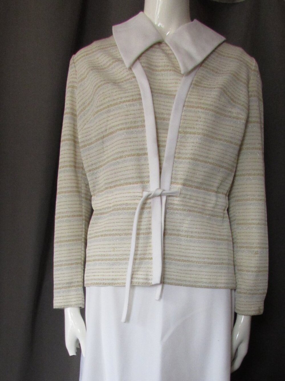 1970 Era Vintage Maxi Dress Matching Jacket Gold Silver Metallic